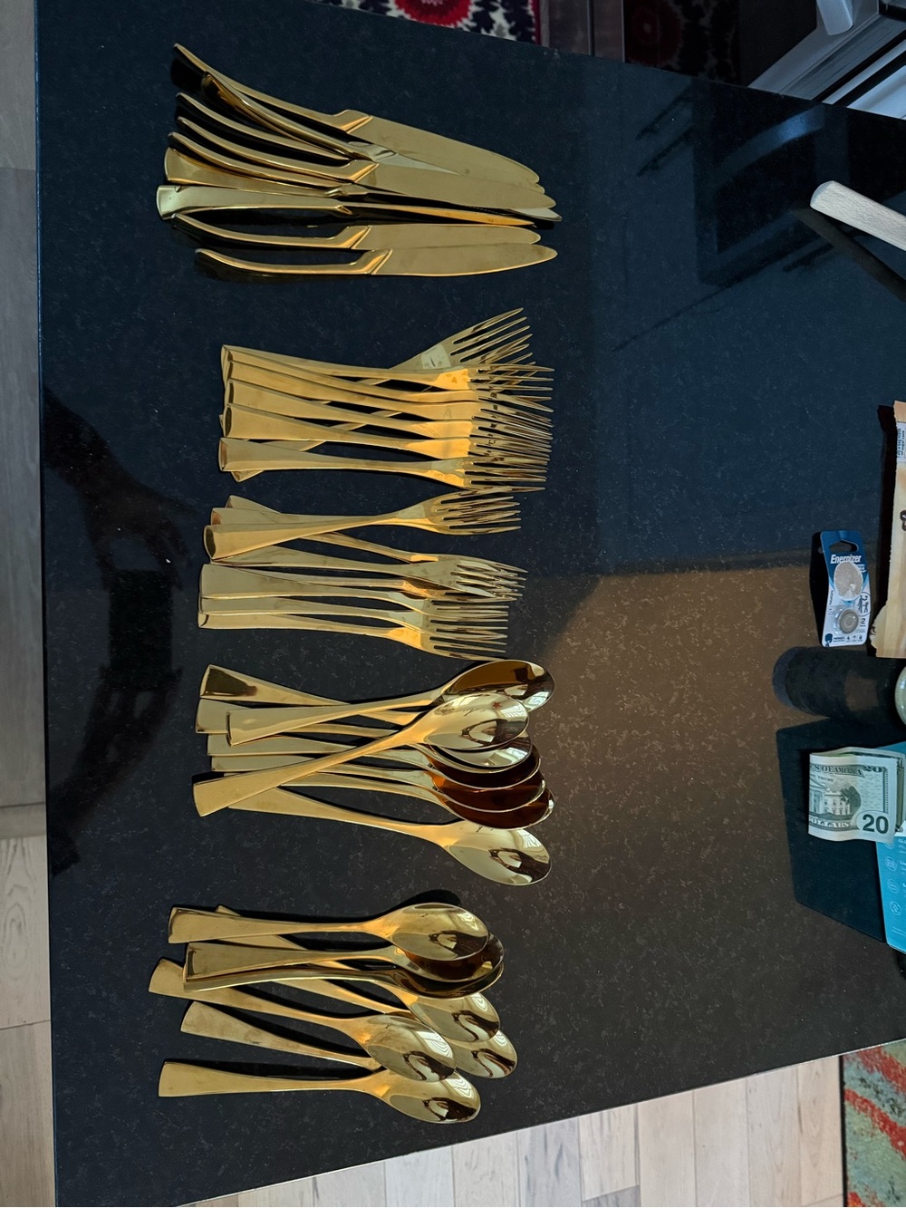 Gold Flatware Serving Set - Polished Dining Cutlery. Service for 8